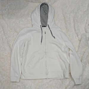 White Zip-Up Hoodie with Gray Lining